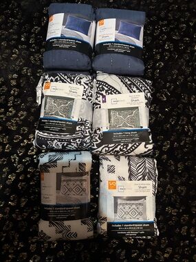 Mainstays Navy and Black & White Assorted Decorative Pillow Shams - Lot of 6